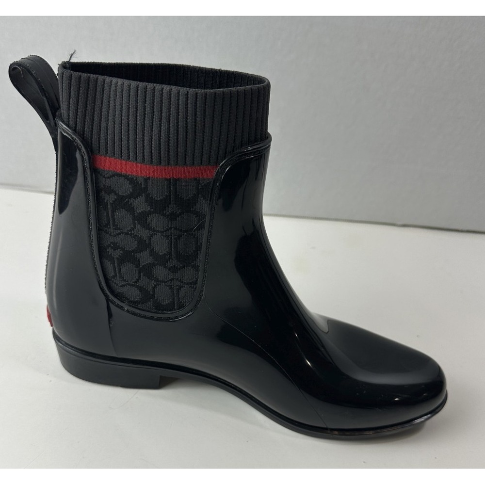 Coach Rivington Rain Boot Coach Signature Logo Shoes Black Booties Womens Size 9 - Picture 2 of 14